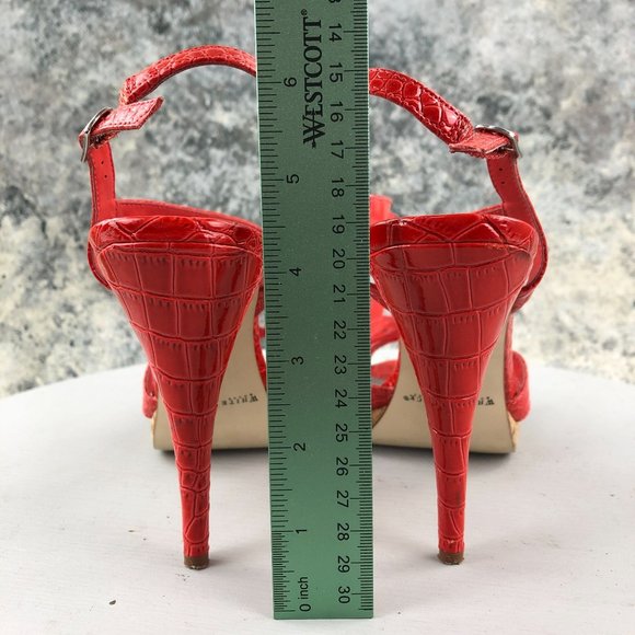 WHITE HOUSE BLACK MARKET Women's 9.5M Red Hawaii Croc Embossed Patent Heels - Picture 14 of 14